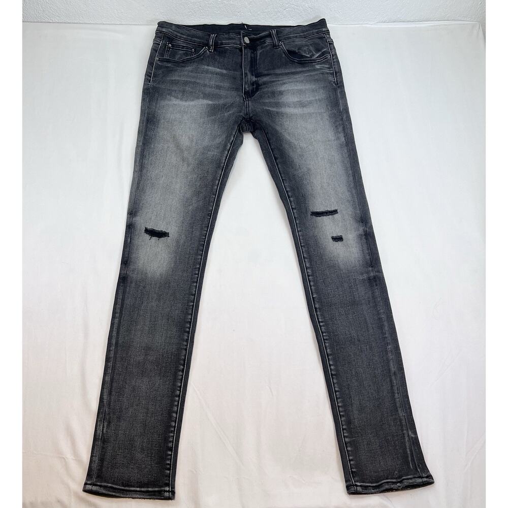 mnml Distressed Slim Straight Jeans Men’s Black Gray Medium Wash Denim Size 34